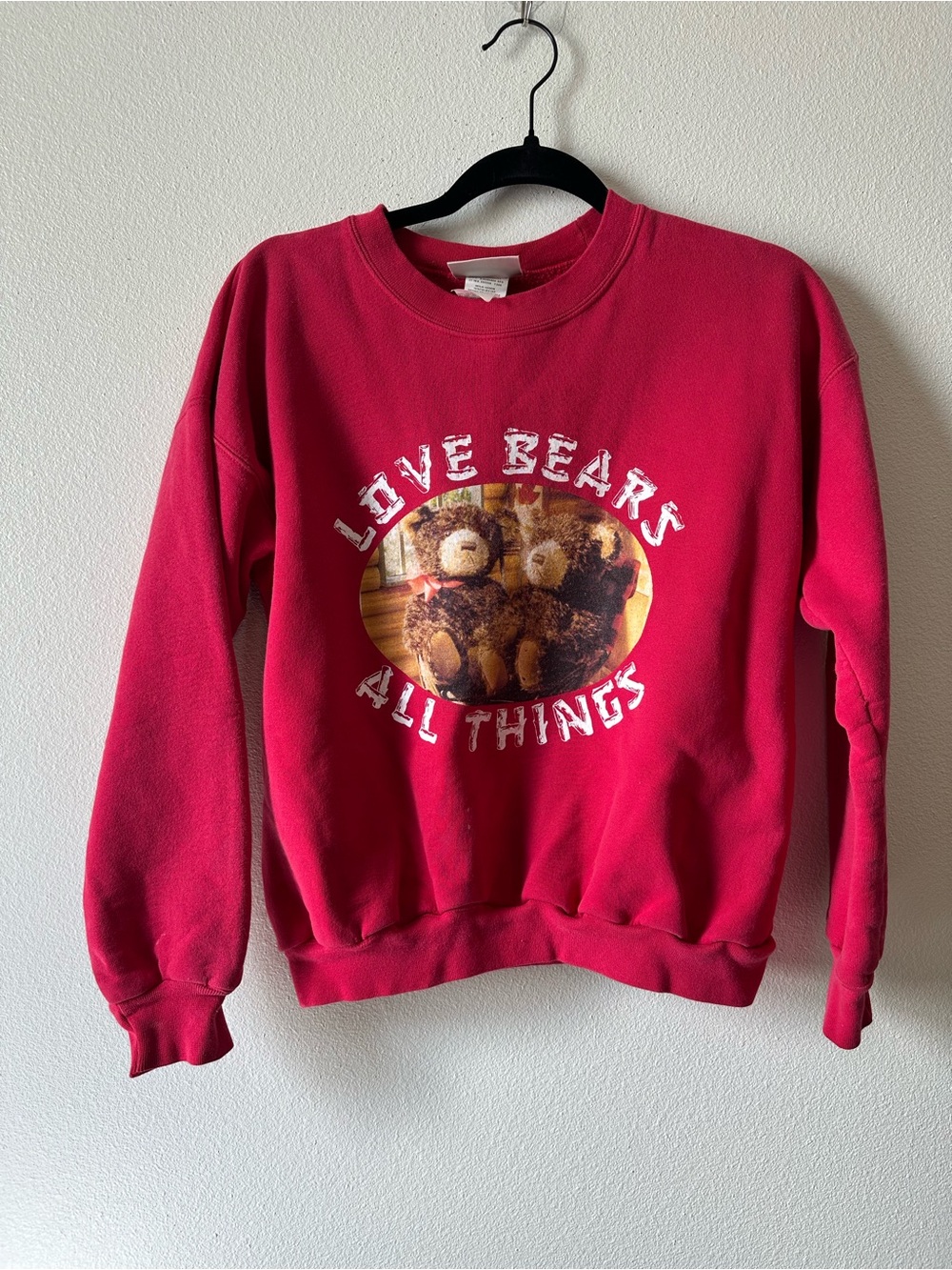 Hanes Red Teddy Bear Graphic Crewneck Sweatshirt